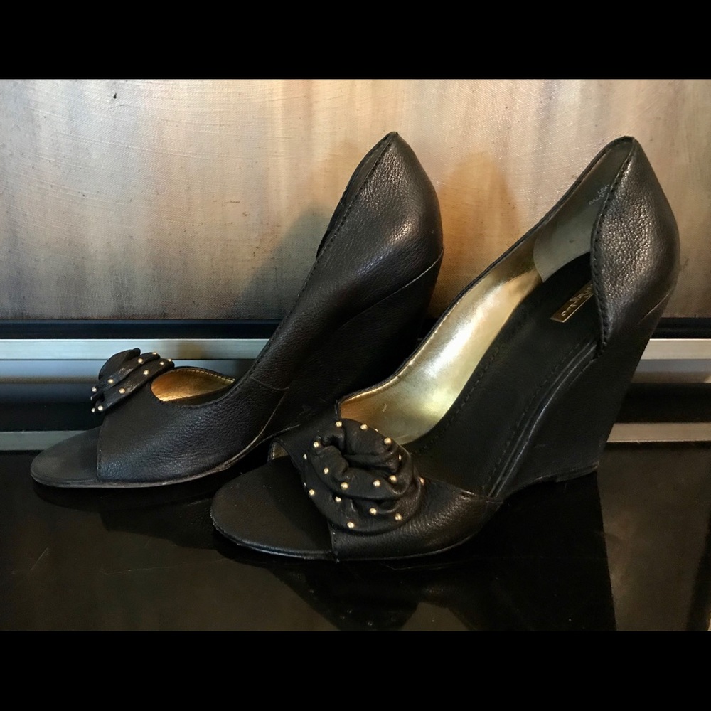 Report Signature Black Leather 4.5” Wedge Heel
